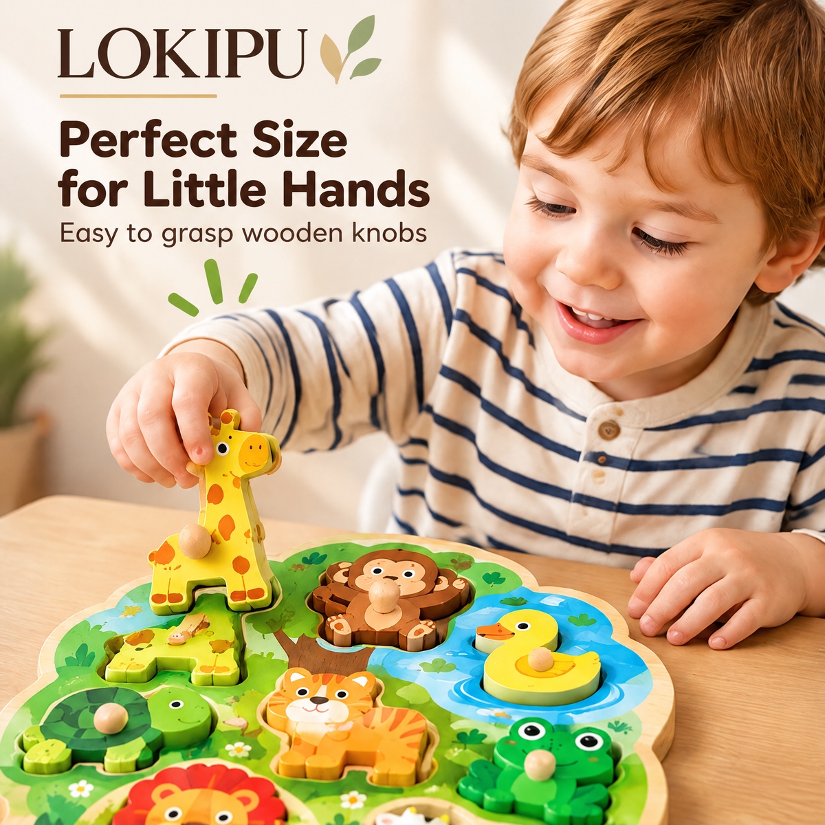 LOKIPU Wooden Animal Puzzle for Toddlers