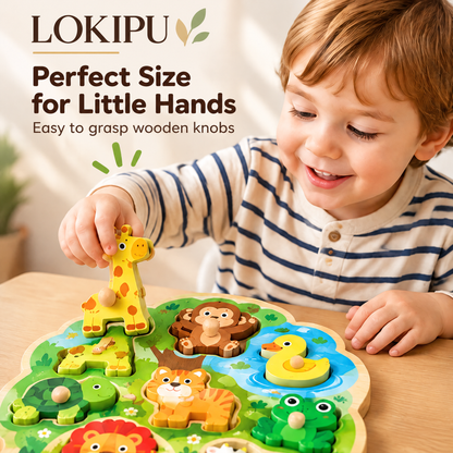 LOKIPU Wooden Animal Puzzle for Toddlers