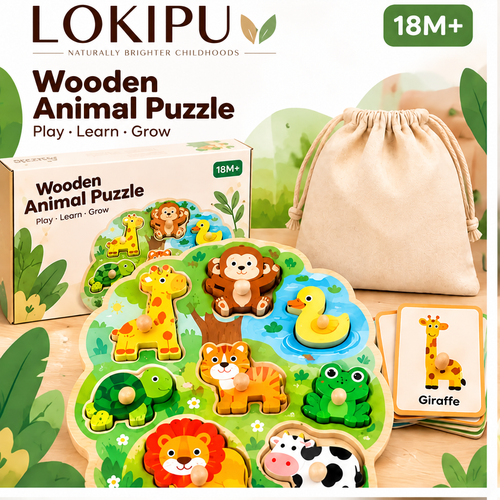 LOKIPU Wooden Animal Puzzle for Toddlers