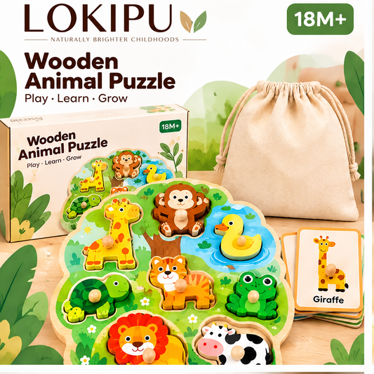 LOKIPU Wooden Animal Puzzle for Toddlers