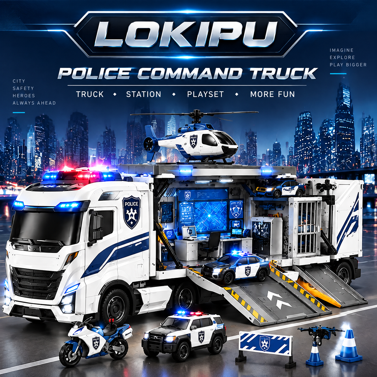LOKIPU® Transforming Police Truck Playset