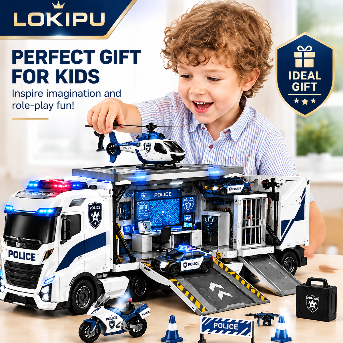 LOKIPU® Transforming Police Truck Playset