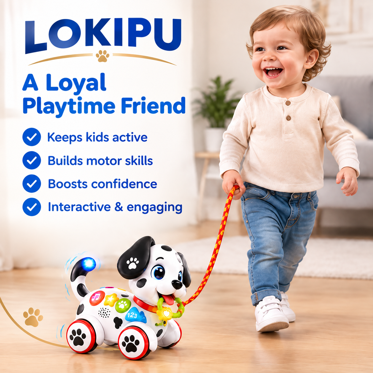 LOKIPU Pull Along Musical Dalmatian Puppy Toy for Toddlers
